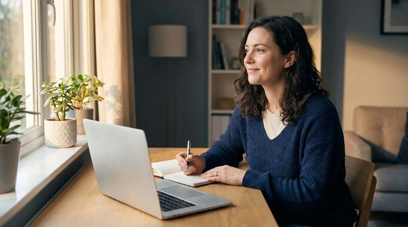 Adult focused at a desk by a window